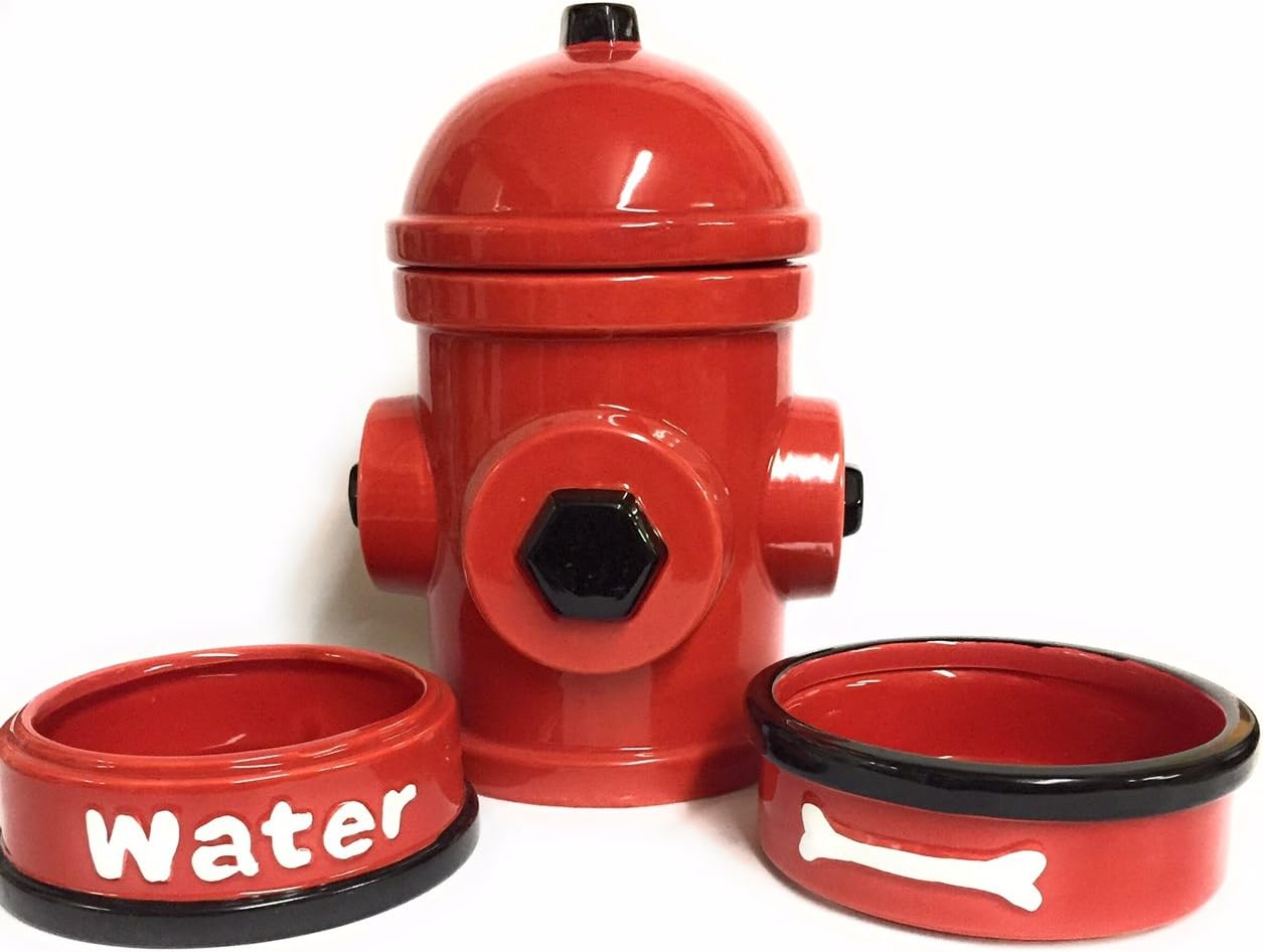 Etna Products 4pc. Ceramic Fire Hydrant Dog Feeder Set