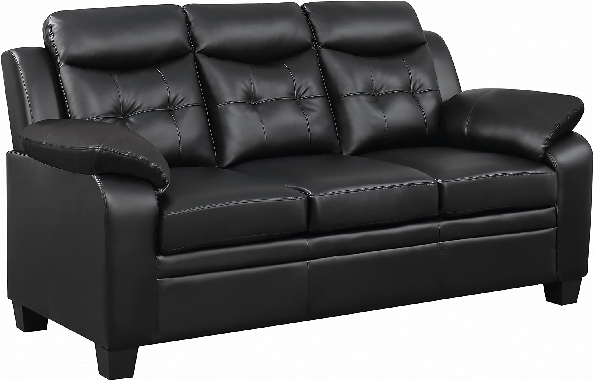 Coaster Home Furnishings - Finley - Leatherette Upholstered Padded Arm Stationary Tufted Sofa with Plush Padding Headrests - Contemporary - Living Room - Black - 506551