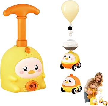 Balloon Launcher Toy Set, Balloon Launcher Car Toy Set, Powered Car with Easy Manual Pump, 2-in-1 Races on Ground & Flies in Air Yellow+2Car