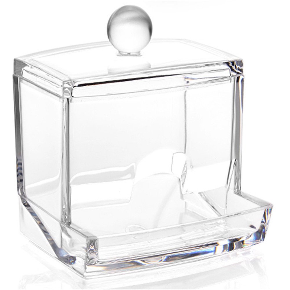 CozhomeClear Acrylic Cotton Swab Box Case/Cotton Ball Storage/Makeup Pads Holder/Cosmetics Organizer/Toothpick Holder/Workbox Container Exquisite Crystal Clear