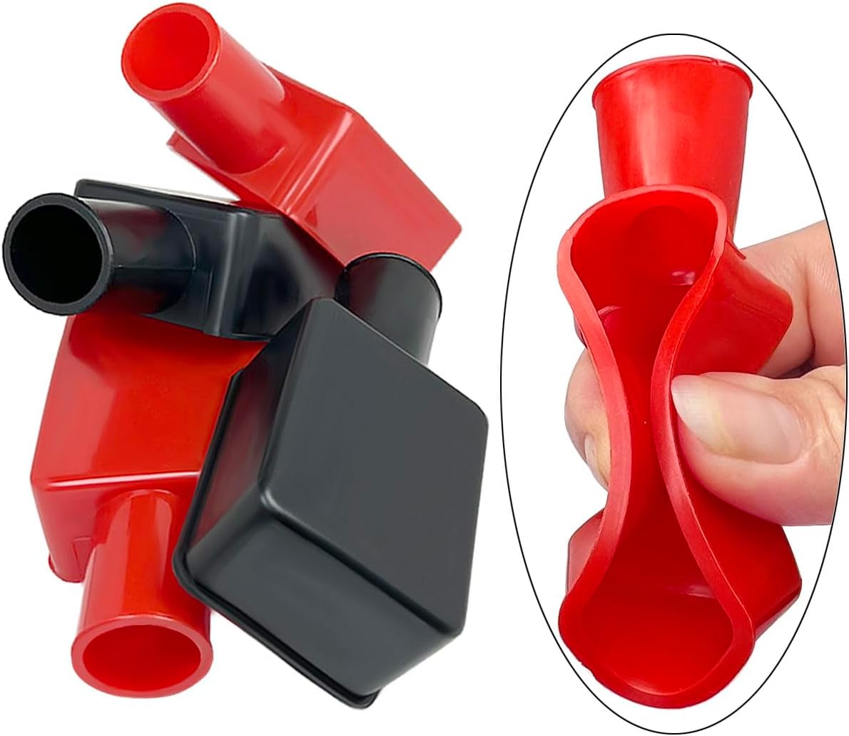 6PCS Battery Terminal Cover, Soft Rubber Insulating Battery Terminal Protector, Positive Negative Cable Lug Caps, Flexible Top Post Boots for Car Truck Motorcycle Boat Accessories (Red/Black)