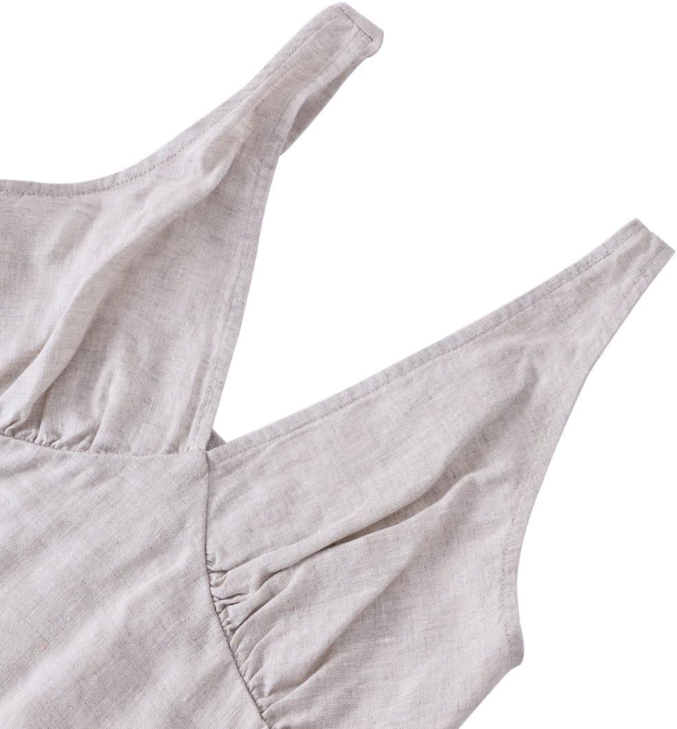 Amazhiyu Women's Pure Linen Sleeveless V-Neck A-Line Dress Knee-Length Casual Flax, X-Large - Image 4