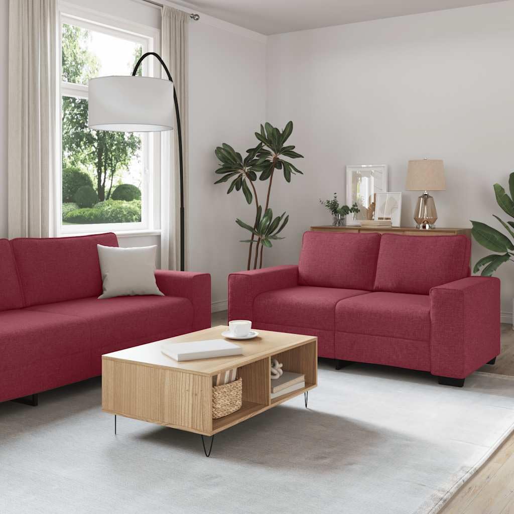 2-częściowy zestaw mebli z poduszkami, czerwone wino, tapicerowane meble do salonu, pokoju gościnnego, lounge, w zestawie 2-osobowa i 3-osobowa sofa, wygodna sofa narożna, meble relaksacyjne