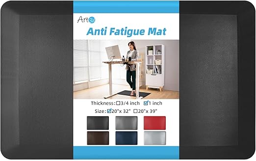 Art3d 1" Thick Kitchen Mats for Floor, Waterproof 20" X 32" Cushioned Comfort Mat, Anti Fatigue Mats for Kitchen, Ergonomic Standing Office Desk, Home and Garage, Black