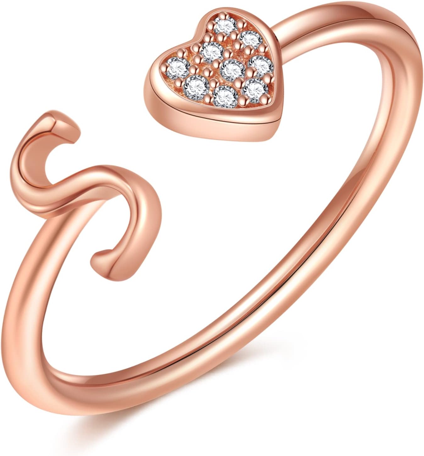 Initial Rings for Teen Girls - S925 Heart Sterling Silver Rings for Teen Girls | 14K Gold/Rose Gold/Sterling Silver Plated Ring for Girls Kids Women Ring for Teenager Girls Gifts Adjustable, No Tarnish, Hypoallergenic