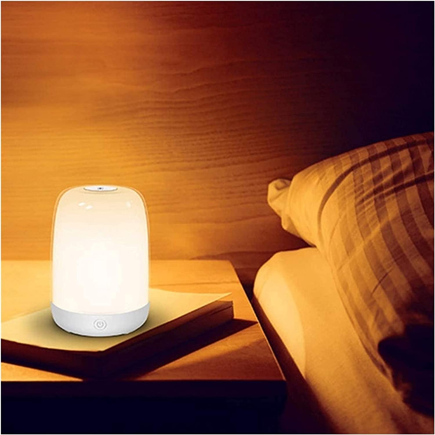 Lámpara de Noche con Sensor táctil, lámpara de mesita de Noche para Dormitorio Infantil, Recargable, Regulable, luz Blanca cálida + Cambio de Color RGB