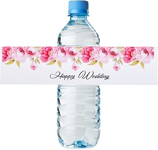 URROMA Etiquetas para botellas de agua de boda, 100 etiquetas para botellas de agua con diseño floral, para bodas, bodas, despedidas de soltera, color rojo
