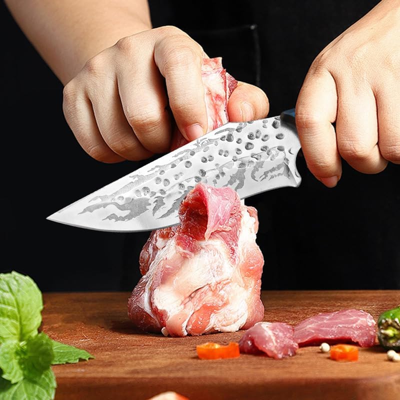MAYIT Meat Cleaver Knife, Forged Boning Knife Kitchen Cleaver Barbecue Meat Cutting Fishing Knife Paring Cooking Utility Knife With Sheath, MAYiT5475