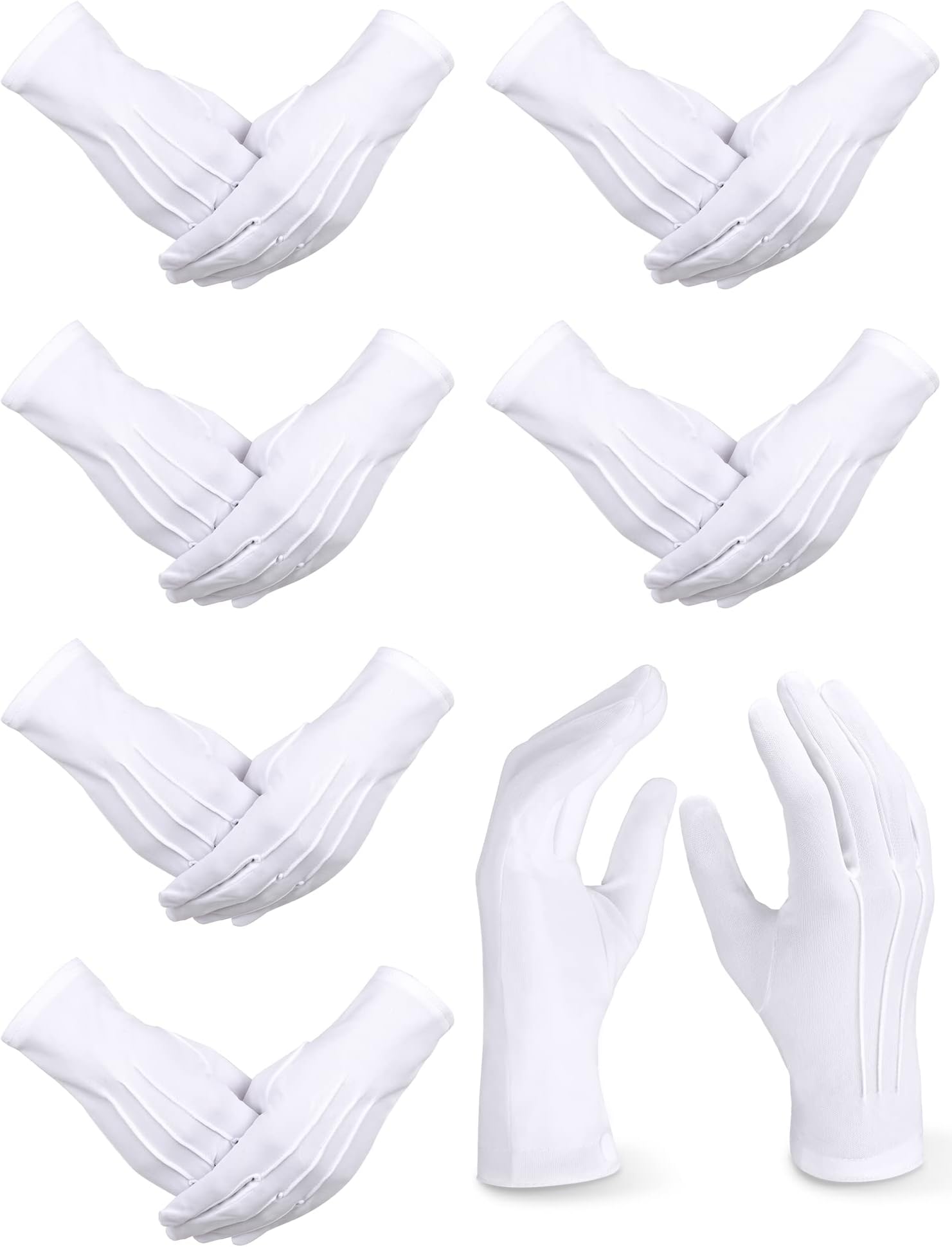 6 Pairs White Gloves Uniform Parade Costume Gloves for Police Server Funeral Formal Tuxedo Guard