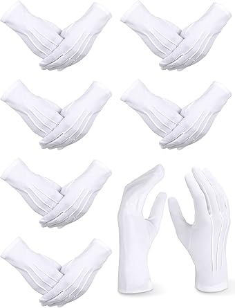 SATINIOR 6 Pairs White Gloves Uniform Parade Costume Gloves for Police Server Funeral Formal Tuxedo Guard