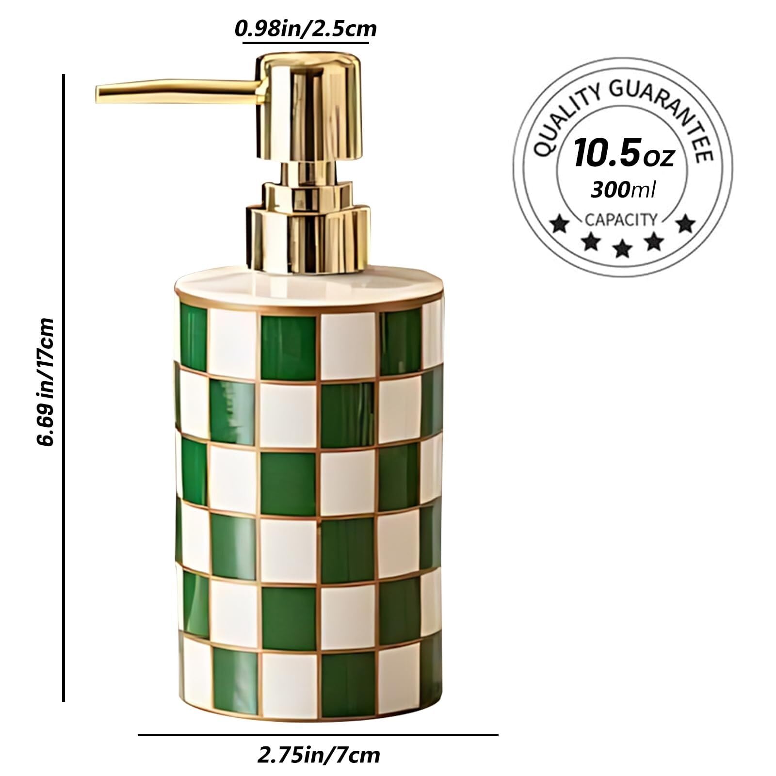 Dispenser da banco per detersivo per piatti Dispenser Di Sapone For Le Mani In Ceramica, Piatto A Scacchiera Retrò Accessori per il bagno(Green)