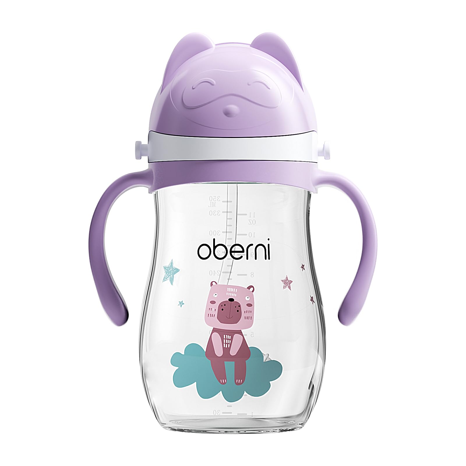 Oberni No Spill Toddler Sippy Cup, Weighted Straw Baby Water Bottle with Handle&Strap for 12 Months +, BPA-Free | Tritan | Leak Proof Valved Spout | 350ml | Purple | Pack of 1