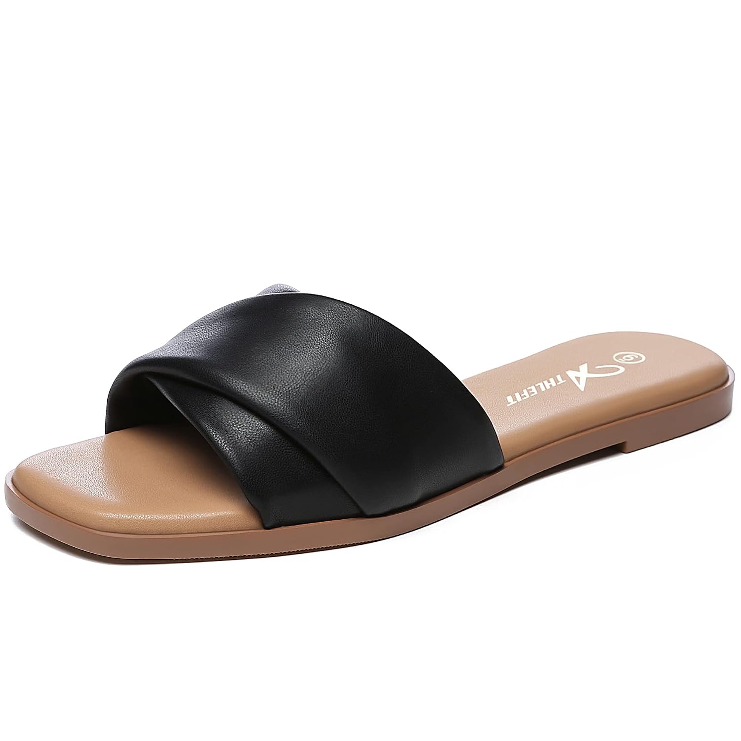 Athlefit Square Toe Leather Slide Sandals