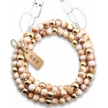 Stylish Beaded Phone Charger Cable Colors USB Charging Cord for Smartphones 4-1, Marble & Gold, 6.6ft