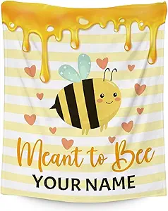 Personalized Bee Blanket Gifts, 50"x60" Cute Throw for Women Girls, Soft Cozy Warm Flannel Blanket for Sofa Bed