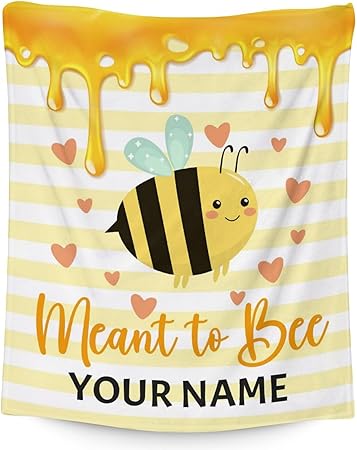 Personalized Bee Blanket Gifts, 50"x60" Cute Throw for Women Girls, Soft Cozy Warm Flannel Blanket for Sofa Bed
