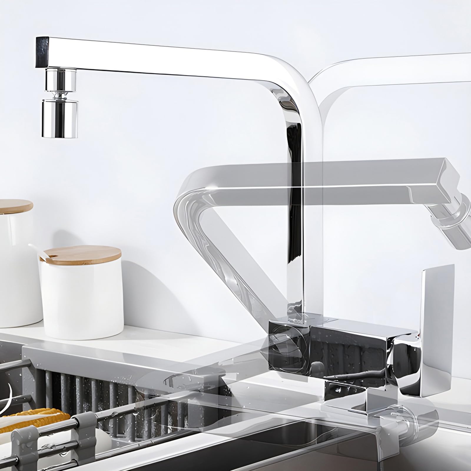 ZYCHSJXA Chrome Kitchen Sink Tap Mixer Front Window Foldable Folding Single Lever Faucet with Rotation Spout-Dual Mode