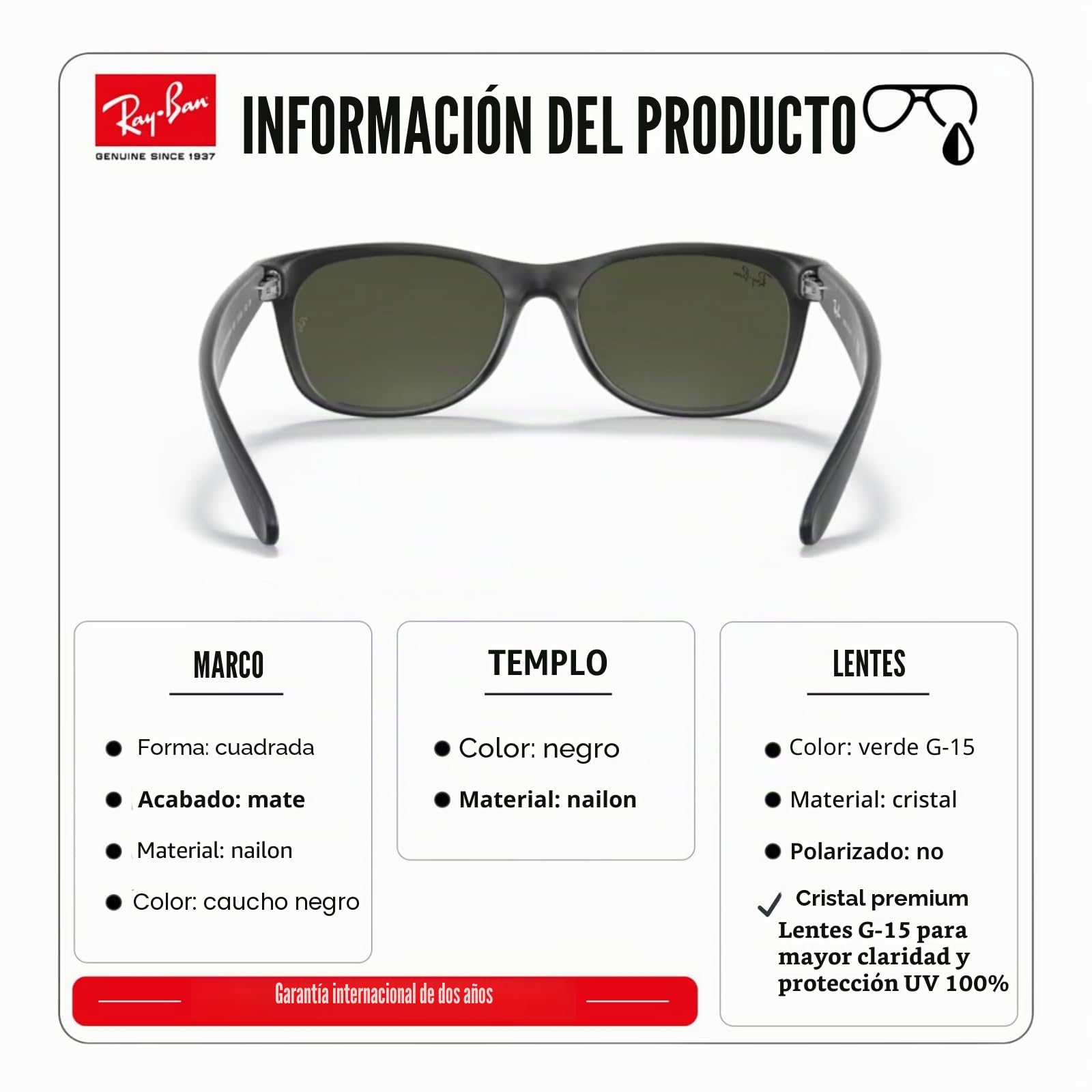 Ray-Ban RB2132 NEW WAYFARER Classic - Gafas de sol con kit oficial de gafas