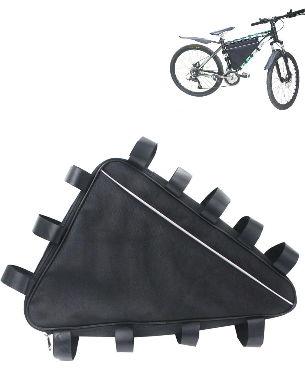 COZIIESKE 1680D Waterproof E-Bike Triangle Battery Bag for 36V-72V Bike Frame,Rigid Plates Stop sag,Fits 39x26x8/49x46x11cm Battery Packs,3-Strap Mount for Trails