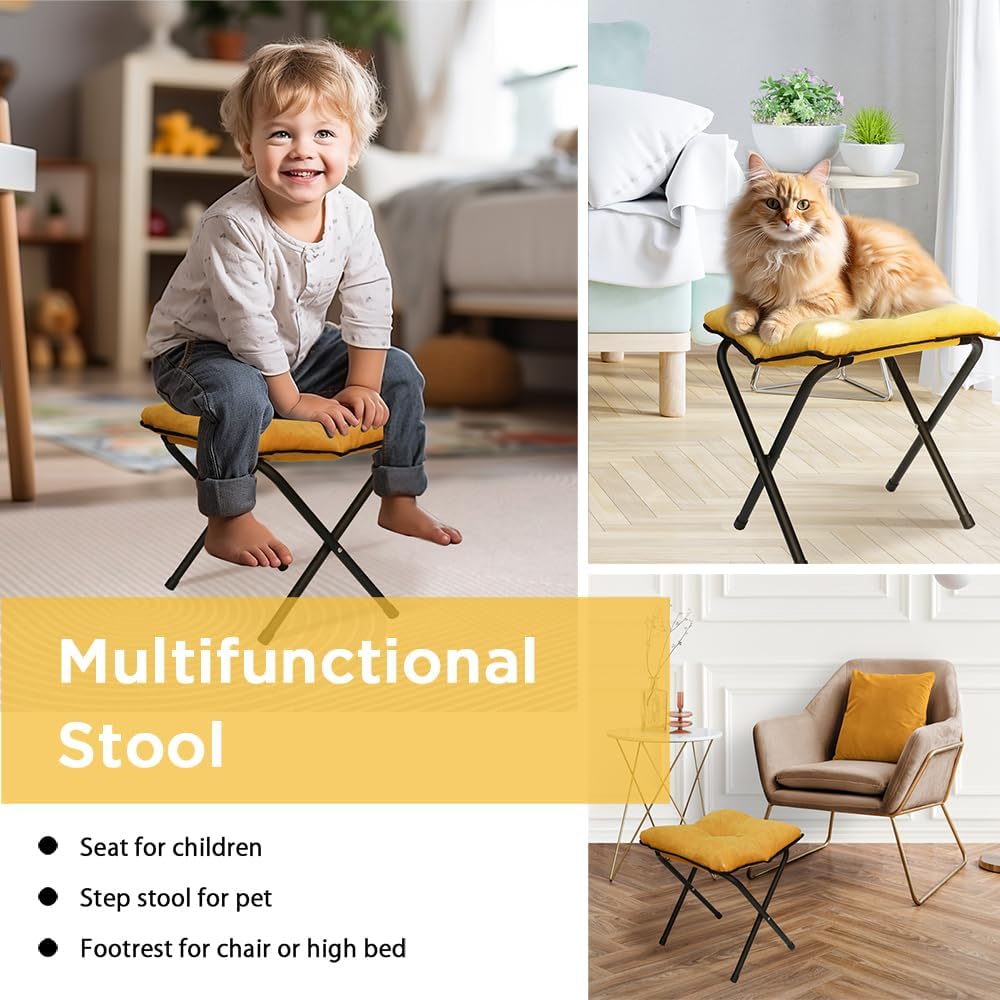 Modern Foldable Ottoman Foot Rest,Foldable Lazy Sofa Stool,Small Portable Chairs Upholstered Living Room Bedroom (Green)