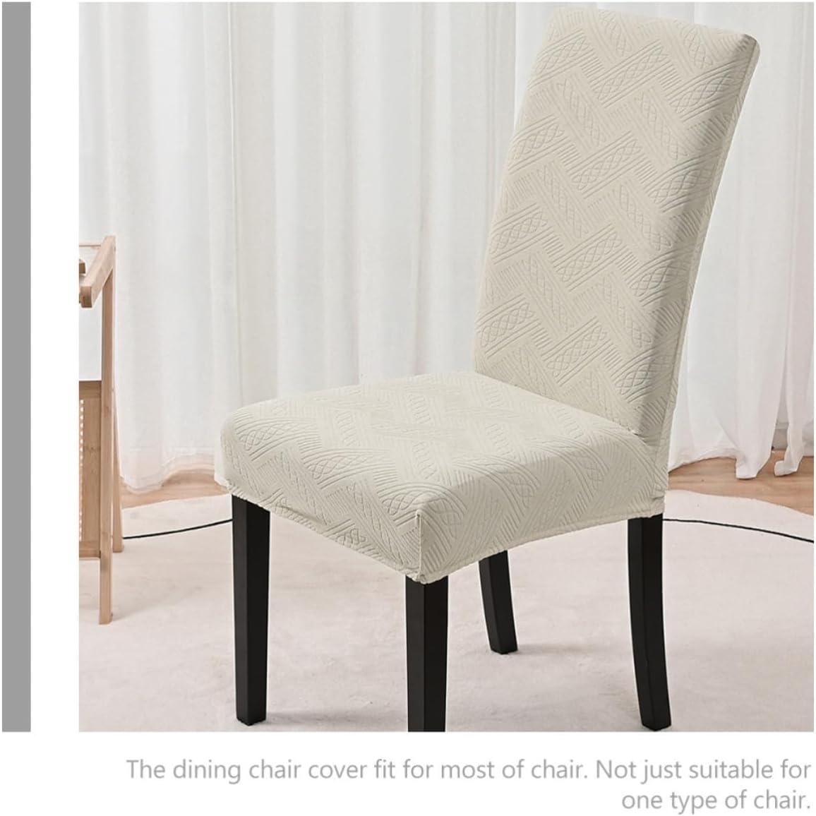 UPKOCH Beige Waterproof Jacquard Dining Chair Cover, Polyester Elastic Fit