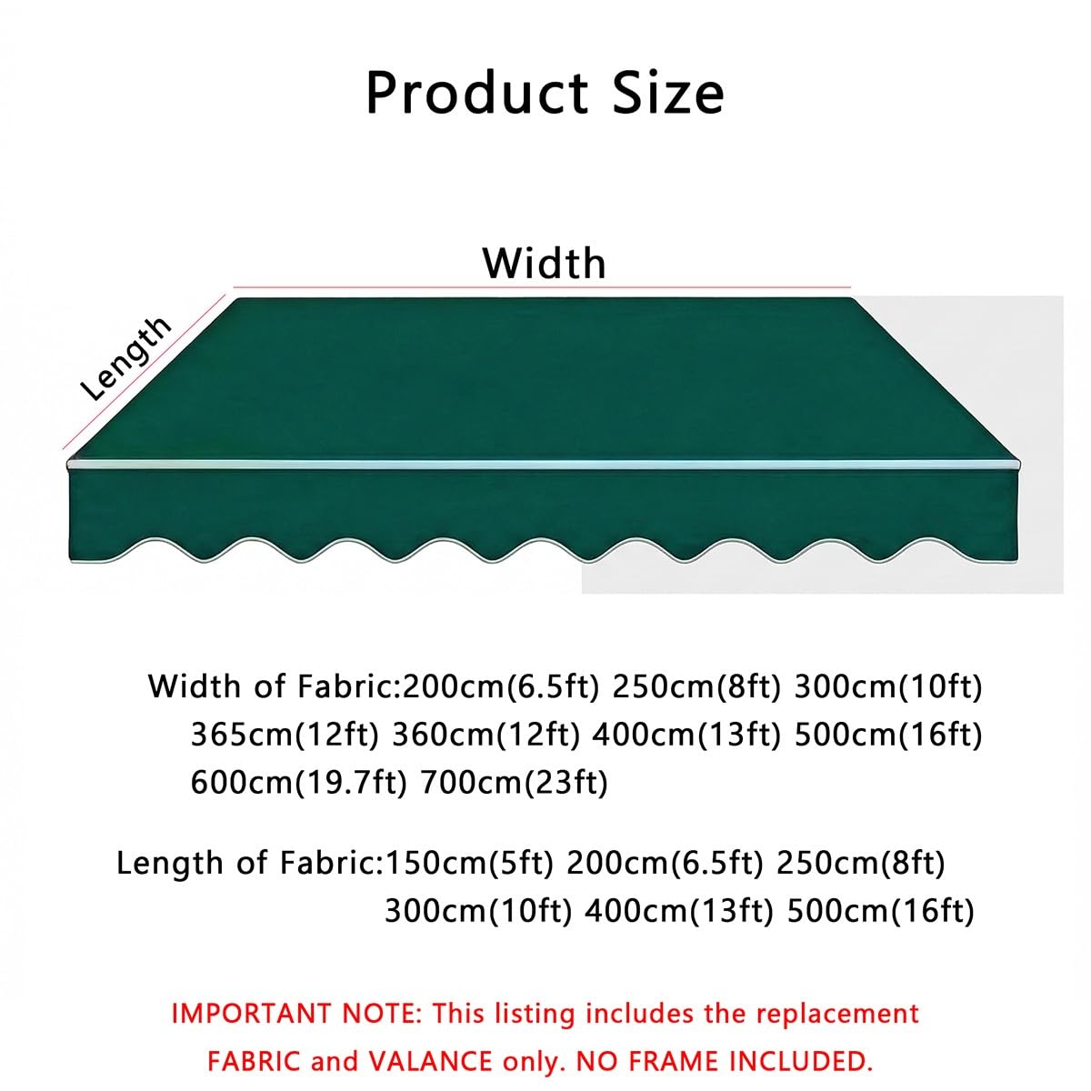 Générique Tore de Terrasse Rétractable Manuel 200cm 250cm 300cm 400cm 60cm Toile de Rechange Store Banne Auvent de Fenêtre pour Tissu Imperméable en Polyester pour Jardin Balcon Cour