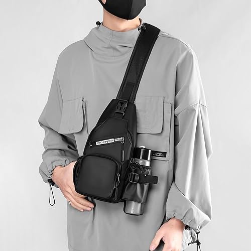 Miniatura 3 de Sling Bags Crossbody with Water Cup Pocket Leather Messenger Bag,Chest Bag Sling Bag with USB Hole for Outdoor Travel