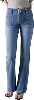Women's Flare Jeans High Waisted Wide Leg Stretchy Bell Bottom Front Poc...