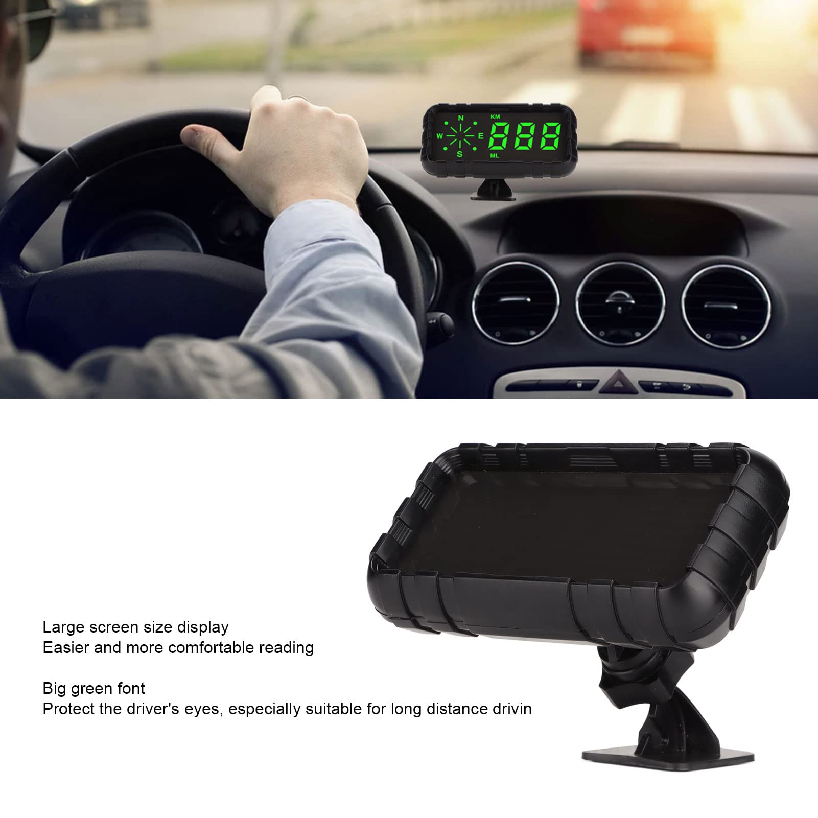 Elprico HUD Digital para Automóvil, Velocímetro GPS Digital Universal con Alarma de Velocidad, Fuente de Alimentación USB, Fuente Verde, Conmutación KMH mph para Automóviles