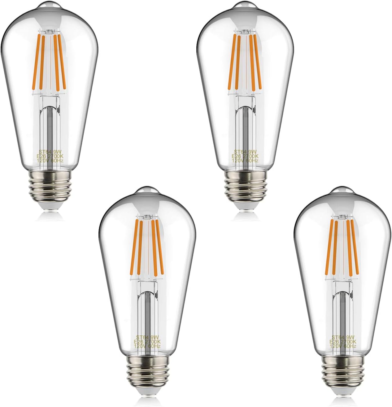 Helloify ST64 LED Filament Bulbs, 100 Watt Equivalent, Edison Vintage Dimmable Energy Efficient Lamp for Pendant Wall Light Fixtures Office Bedroom Bathroom, E26 Base, Warm White 2700K, Pack of 4