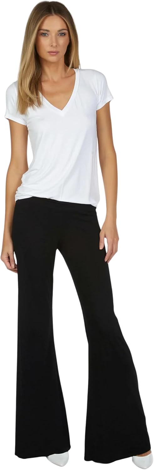 Michael Lauren Derby Core Wide Leg Pant, Womens Pants, Ultra Soft Knit Fabric, Made in LA, Wide Leg Pants for Women (Black)