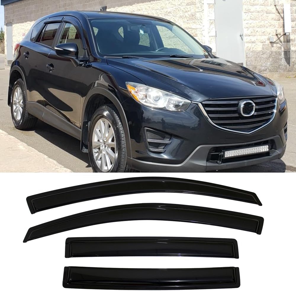 94364 Side Window Visors Wind Vent Deflector,4pcs Outside Mount Tape-On Nice Sun Rain Guards Set for 2013-2016 Mazda CX-5 2013-2016 Mazda CX5