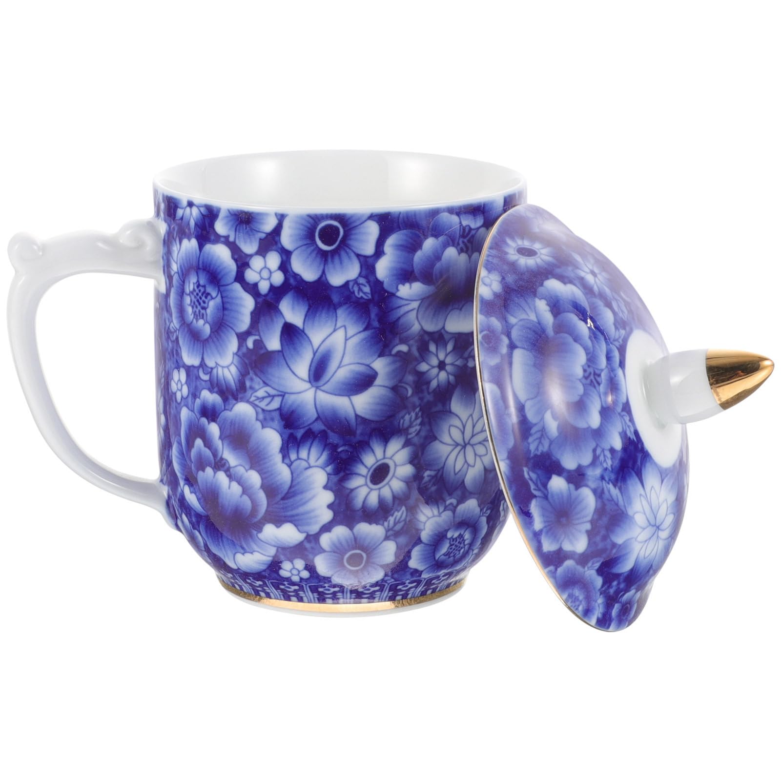 Artibetter Keramiktasse Blau für Losen Tee mit Deckel und Sieb Elegante Vintage Teetasse mit Komfortablem Griff für Büro und Outdoor Tee Liebhaber