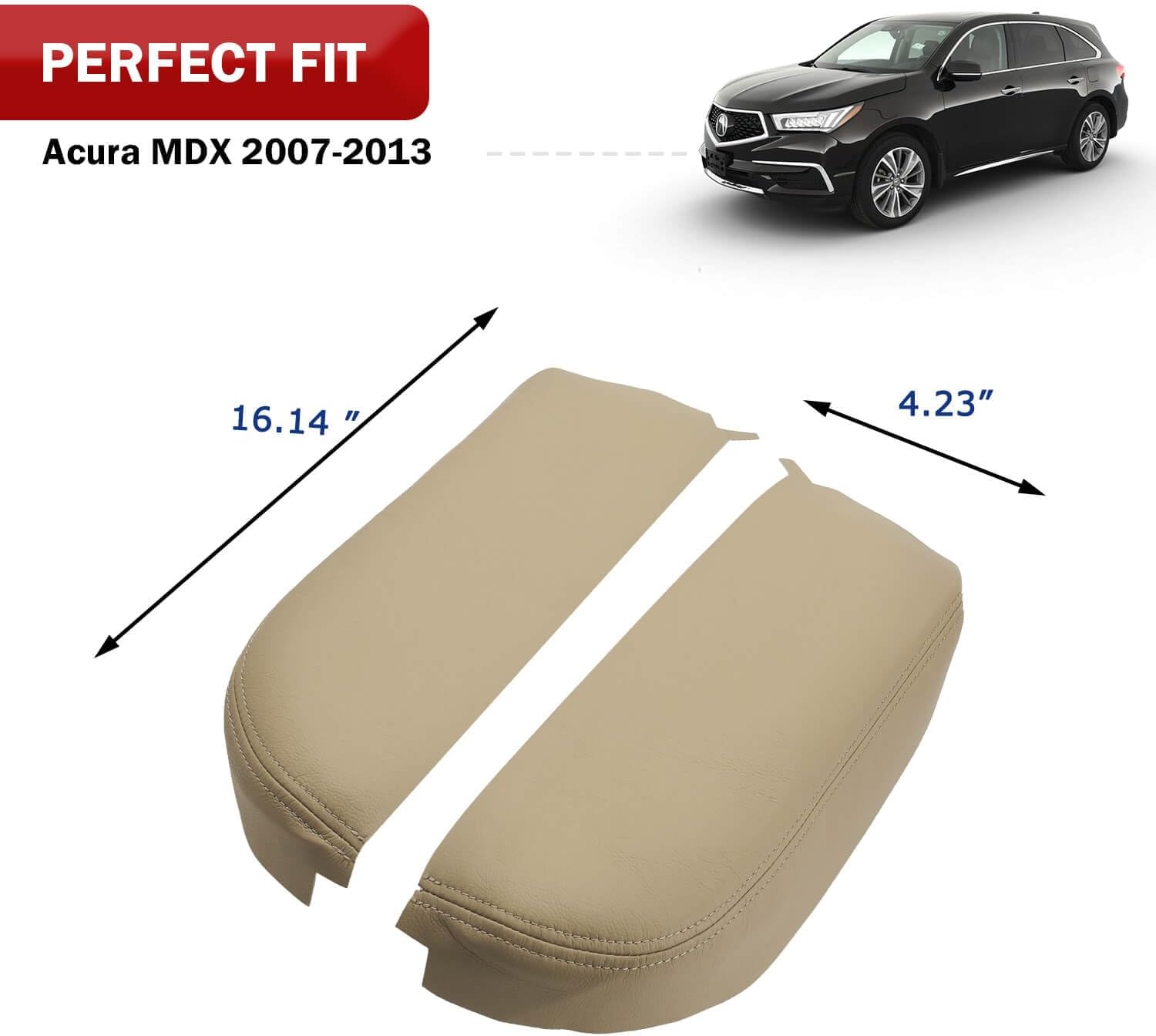 KBH Center Console Cover Replacement for Acura MDX 2007 2008 2009 2010 2011 2012 2013, Vinyl Leather, Armrest Replace Skin Upholstery, Parchment