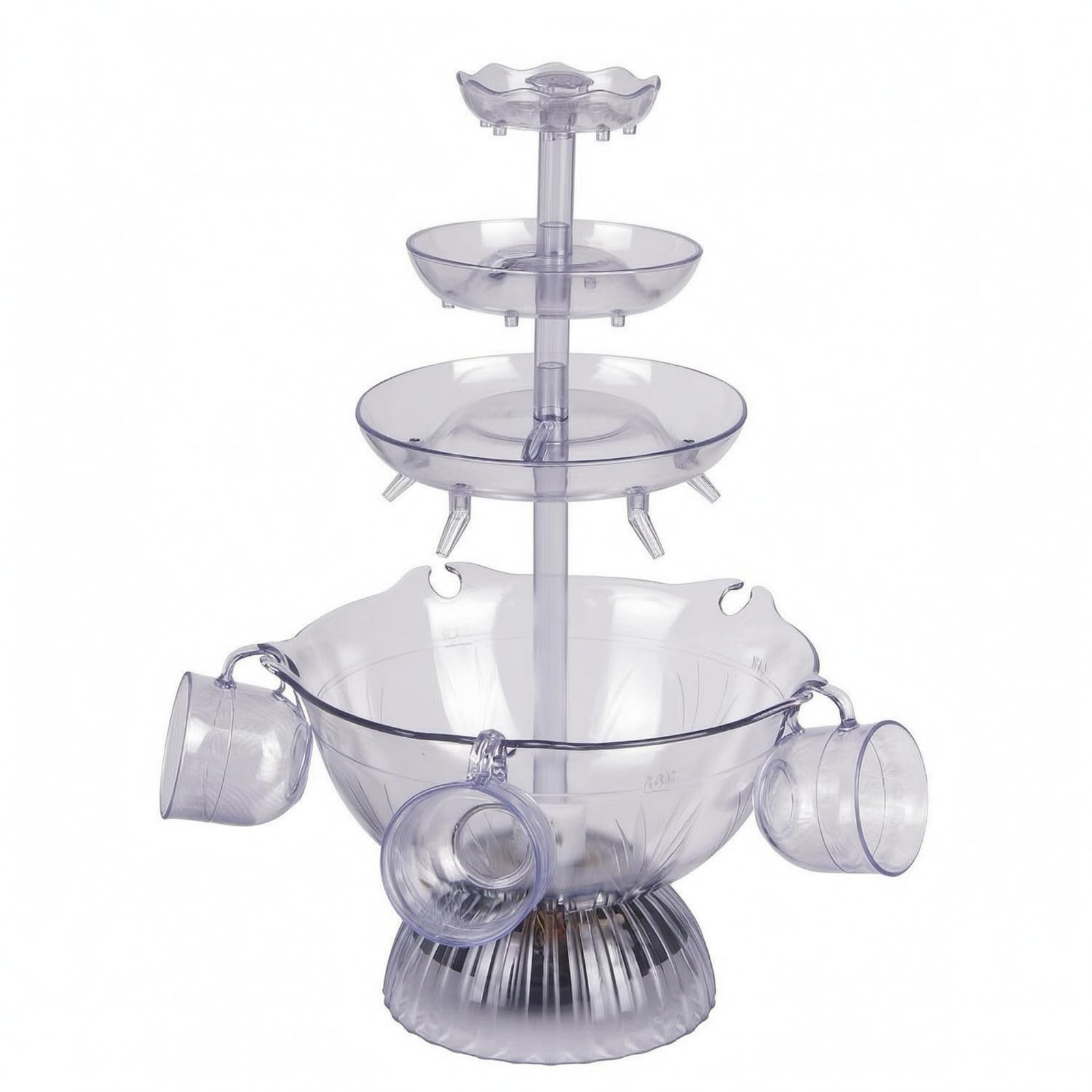 5 Cup Holders Multi-Tier Wine Fountain Fluted Base Acrylic Wine Fountain Wide Round Basin Drink Service for Parties, Banquets, European Plug-image-17
