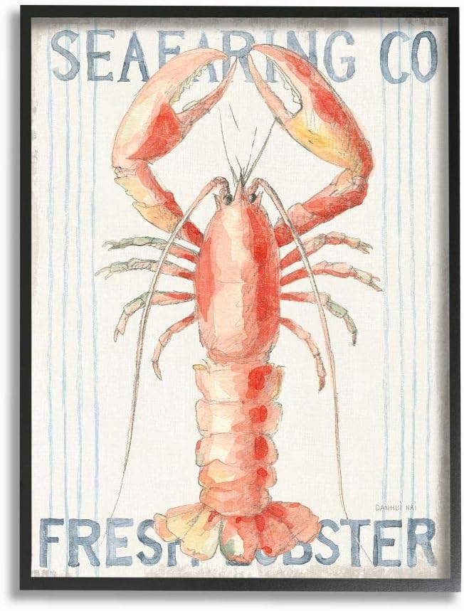 Stupell Industries Nautical Lobster Seafood Sign Blue Red Watercolor, Designed by Danhui NAI Wall Art, 24 x 30, Canvas
