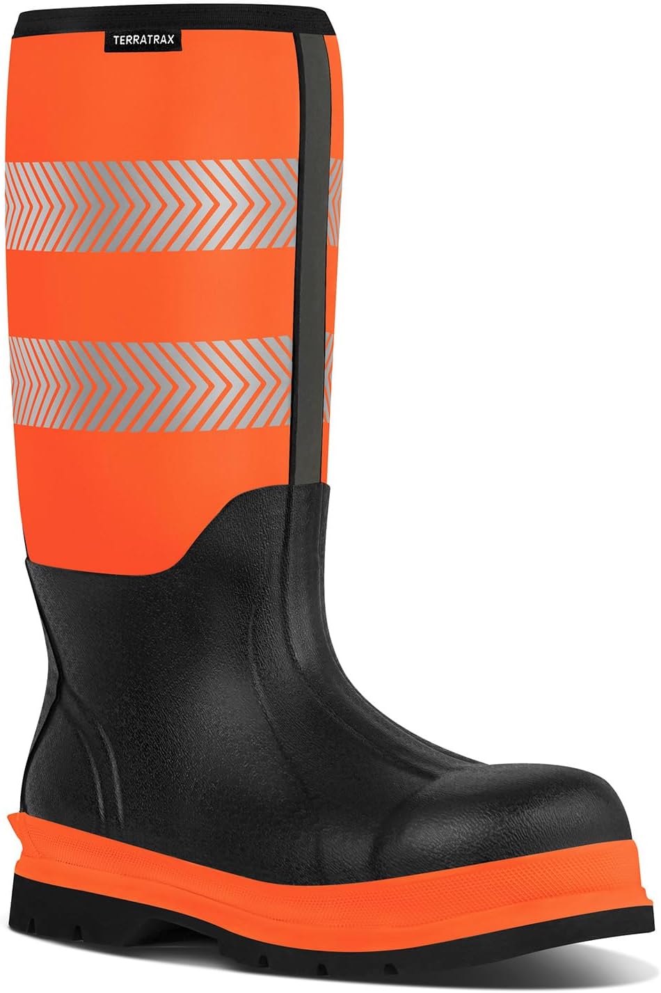 Men's Steel Toe Muck Work Boots – Reflective, Puncture Proof, Oil & Slip Resistant, Rubber & Neoprene, Breathable Safety Boots for Construction, Roadwork, Industrial & Heavy Duty Orange 12 Wide