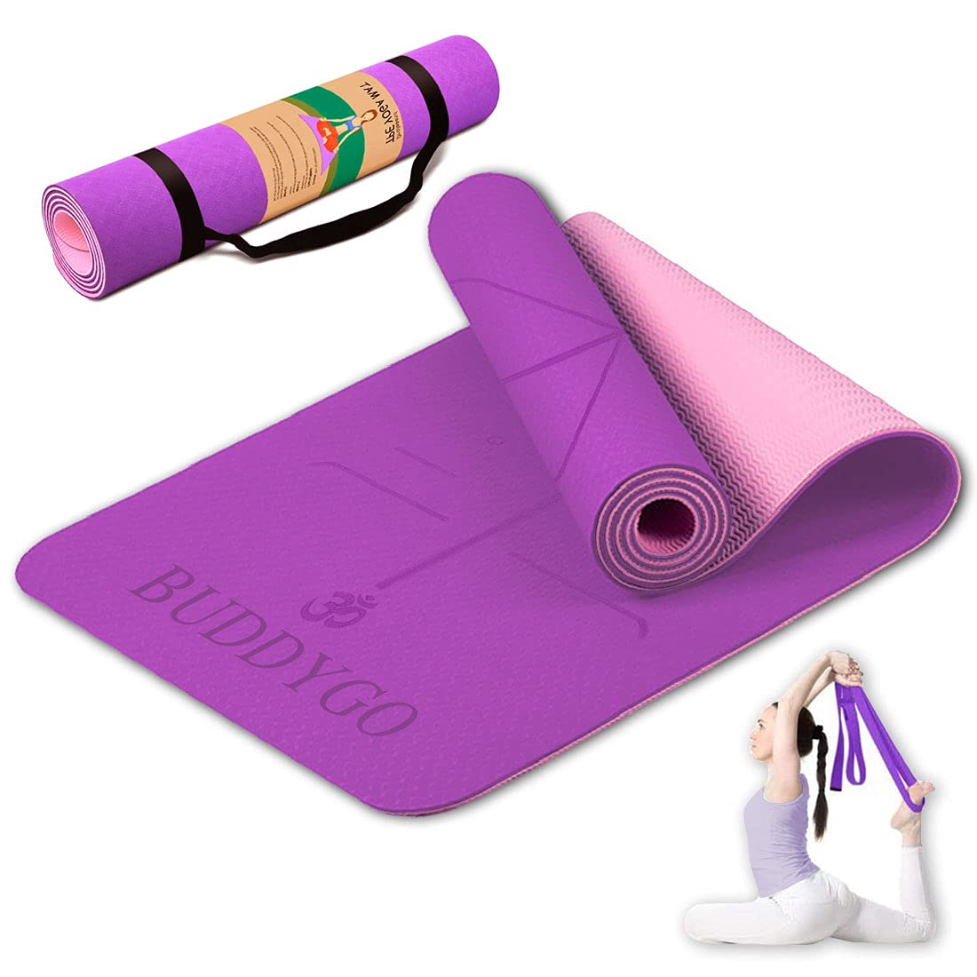 Buy BUDDYGO Yoga Mat, TPE Non Slip Gymnastics Mat with Body Alignment