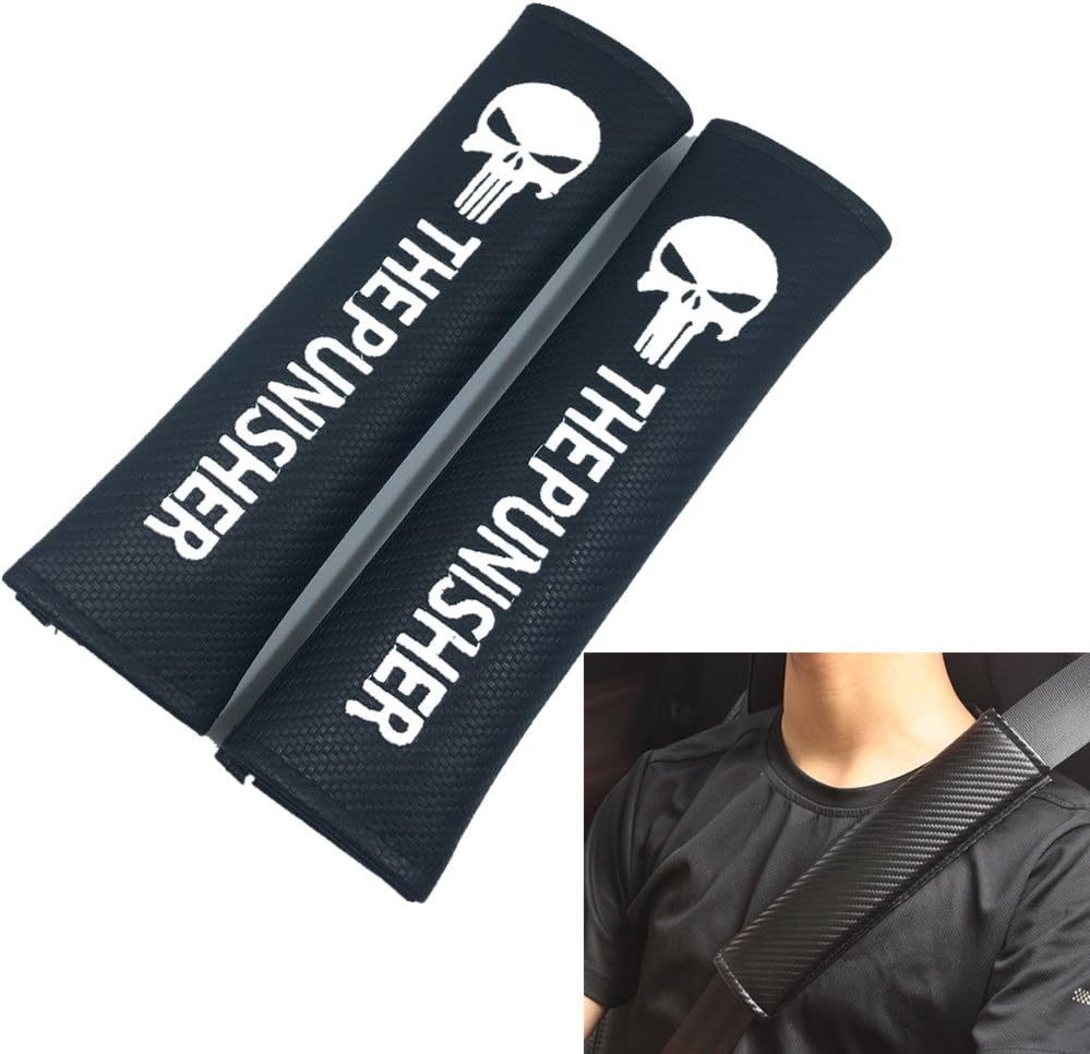 Benkesr THE PUNISHER Seat Belt Shoulder Pads Strap Covers Cushion，Car Safety SeatBelt Shoulder Strap Pad
