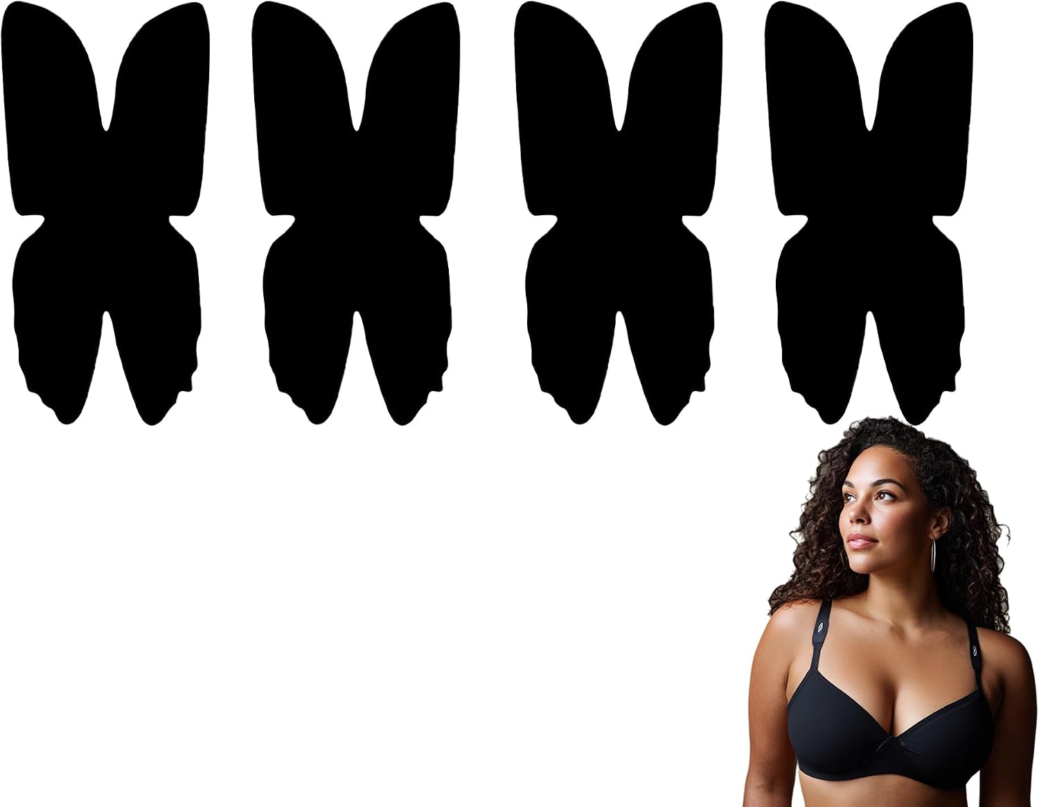 Anyhorse Bra Underwire Repair Patches – Butterfly Shape | 2 Pairs | Peel & Stick Fix for Exposed Bra Wires | Soft, Invisible, No-Sew Solution (01 Black)
