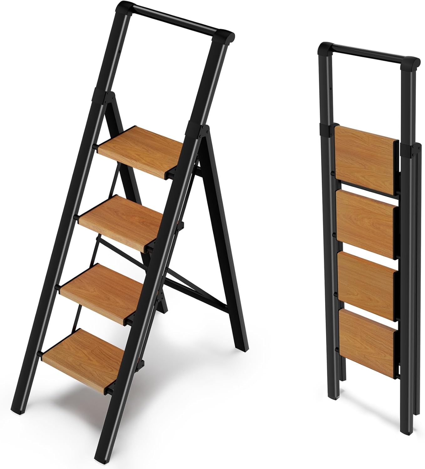 3 Step Ladder Folding Step Stool with Handle, Kitchen Step Stool for Adults, Aluminum Ladders for Home