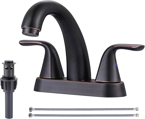 Bathroom Sink Faucet Oil Rubbed Bronze: ALEASHA 4 Inch Centerset Bathroom Faucet, 2-Handle Vanity Sink Faucet with Pop-Up Drain Stopper, RV Lavatory Faucets for Washroom Sink