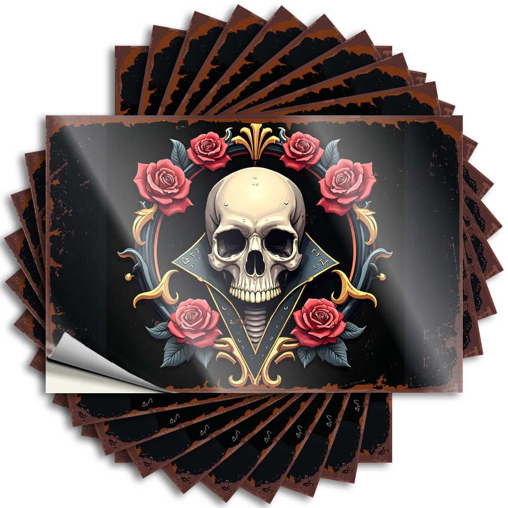 Hot Hat Tattoo | Skull and Roses: A Gothic Floral Emblem Girly Durable Vinyl Sticker Easy Apply for Mom(8X12CM)