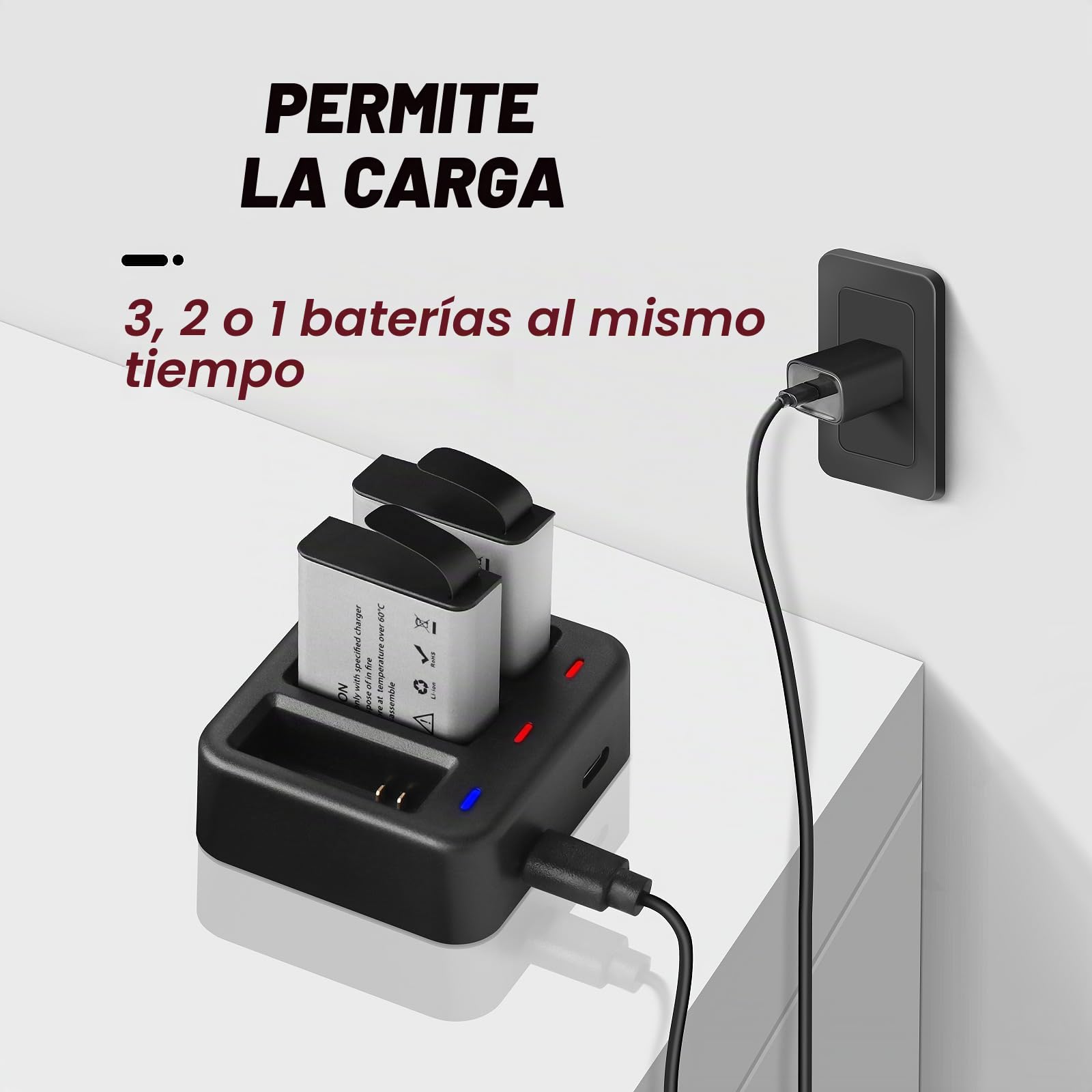 Bateria Camara Deportiva, 3 x 1350mAh Batería Recargable con 3 Canales Cargador Compatible con AKASO brave4/v50x/brave6/EK7000, Apexcam, COOAU, Dragon Touch, Exprotrek, EKEN, PG1050, S009R