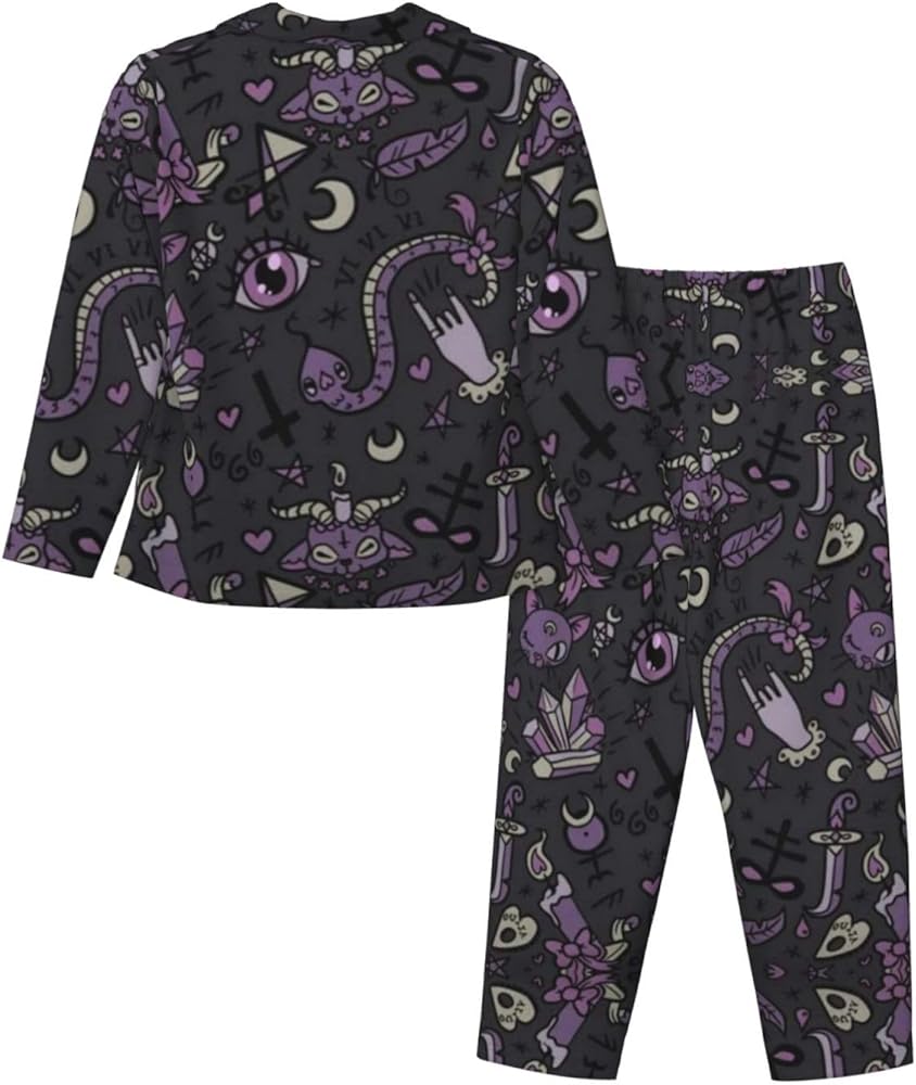 JBYJBX Purple Black Goth Spooky Print Womens Pajama Set Bedtime JBYJBX Purple Black Goth Spooky Print Womens Pajama Set Bedtime
