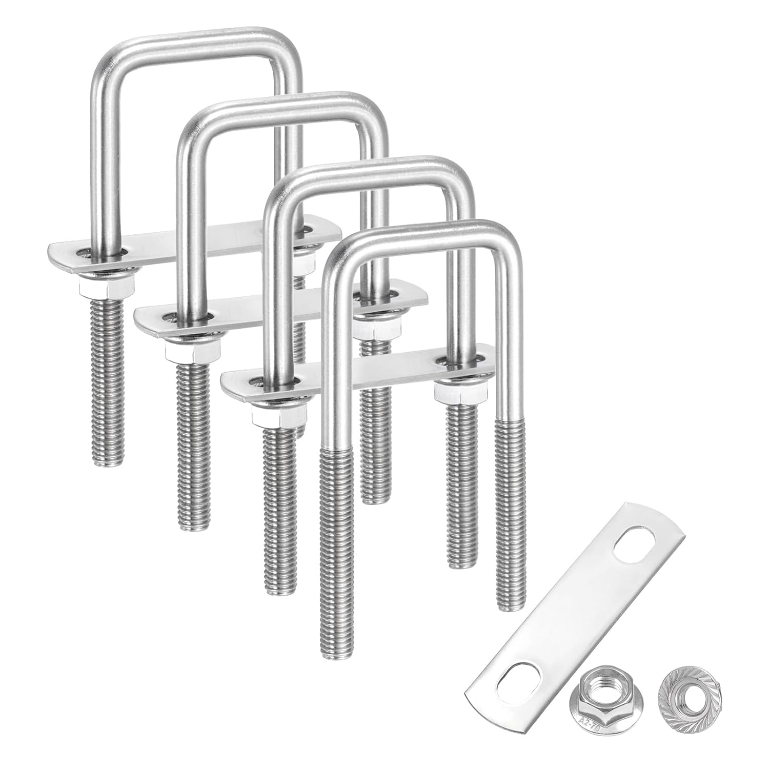 uxcell 4 Set M8 1-9/16 Inch Inner Wide Square U Bolts, 4-3/4 Inch Length 304 Stainless Steel U-Bolts with Flange Hexagon Nuts, Frame Plates for Trailer, Automotive, (40mm W x 120mm L)