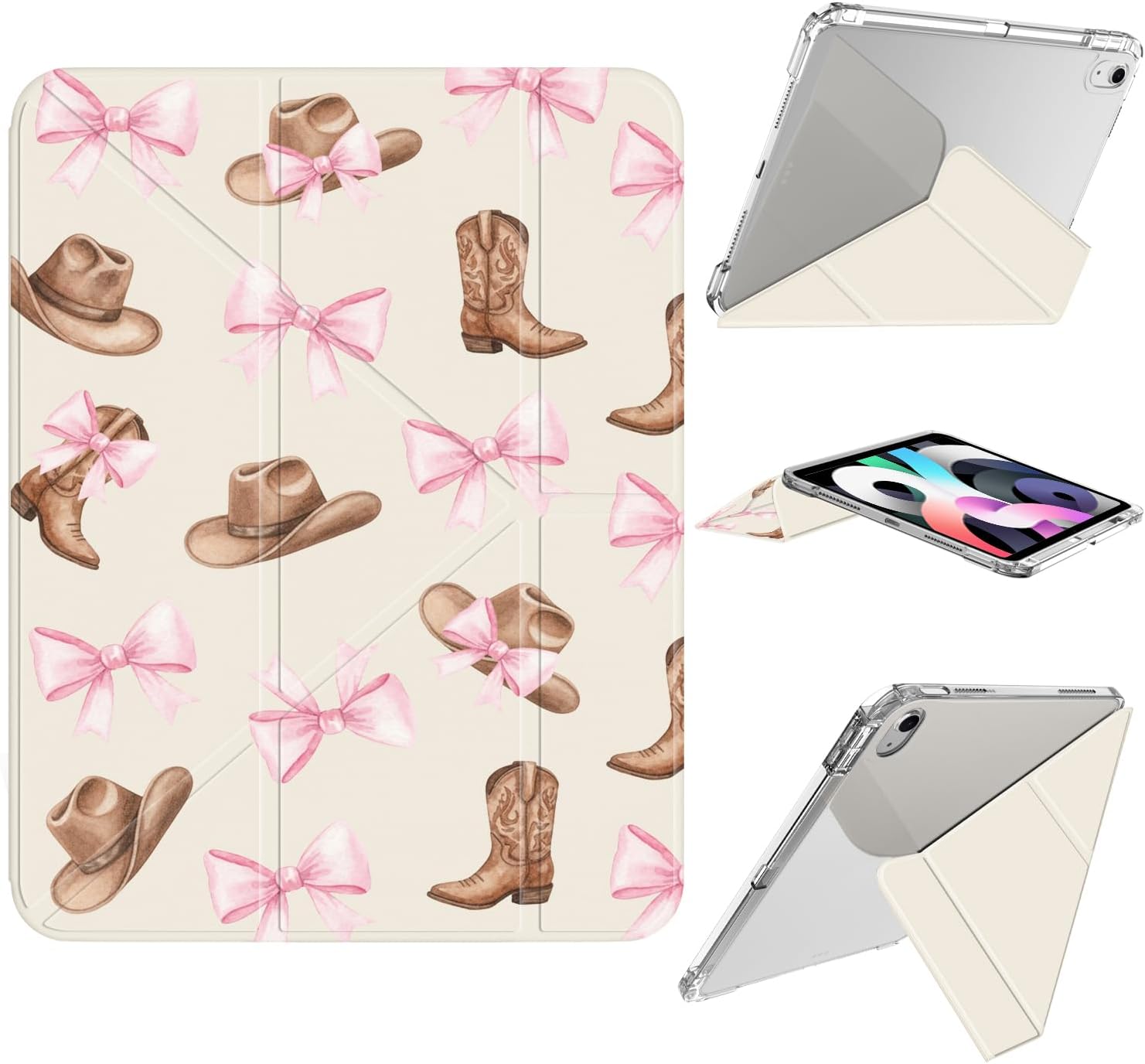 Cute Cowgirl Bowknot Case for iPad Air 11" M4/M3/M2/iPad Air 5/Air 4 10.9" 2022/2020 Preppy Girly Aesthetic Design Y-Shaped Detachable Leather Cover Clear Hard Back Foldable Case