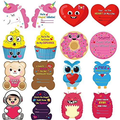 28 Pack Valentines Day Gift Cards for Kids 8 Different Valentines Cards Sets Valentine's Day Cards Heart Animal Valentines Greeting Cards Valentines Party Favors for School Classroom Exchange Gift