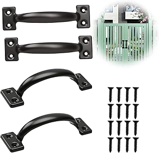 4 Pcs 6” Metal Door Handles Bow Handle, Vintage Black Barn Door Handles Pulls for Barn Shed Cabinet Handles for Outdoor Fence and More, Rustproof Hardware
