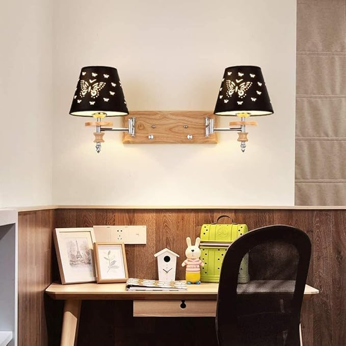 GANFANREN Lampen op zonne-energie voor buiten, LED Buitenlamp met Bewegingssensor,Wandlamp Moderne Eenvoudige Slaapkamer Nachtkastje Wandlamp, Leeslamp Zwarte Stoffen Lampenkap Wandlamp Creatieve Vers photo 3